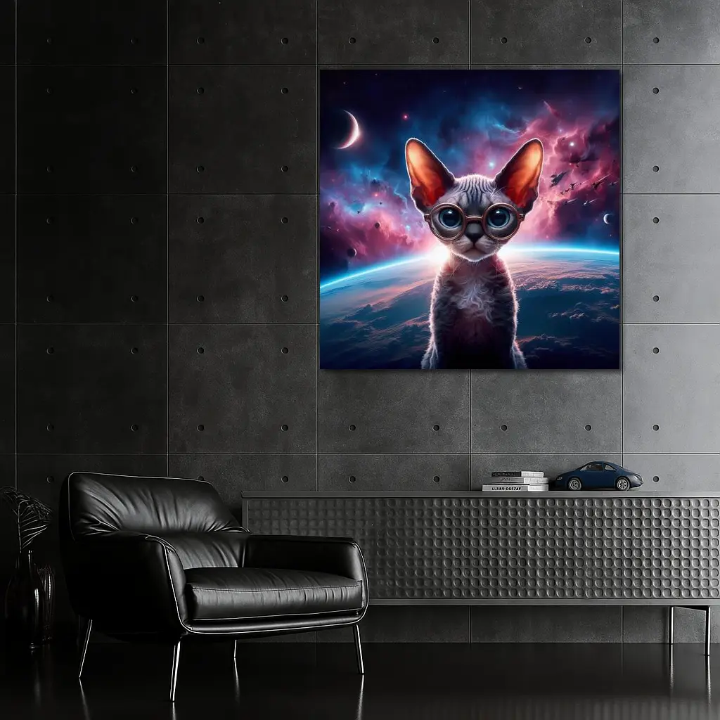 Sphynx Cat Wearing Goggles In Space – Wall Art