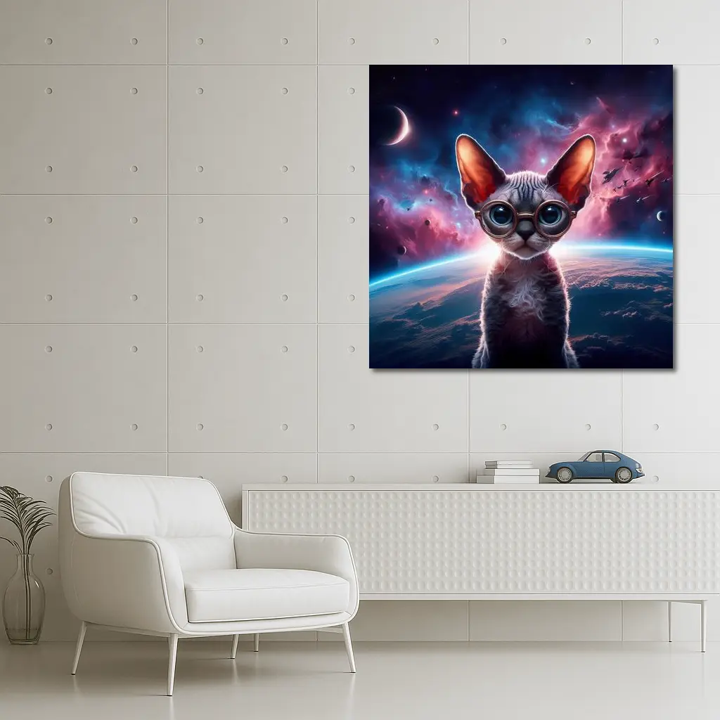 Sphynx Cat Wearing Goggles In Space – Wall Art
