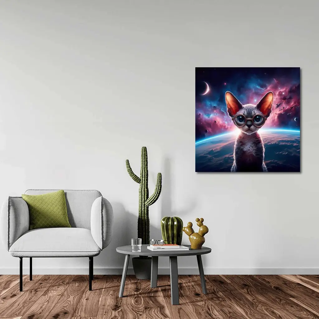 Sphynx Cat Wearing Goggles In Space – Wall Art
