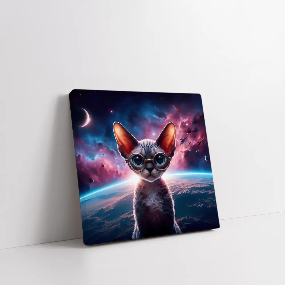 Sphynx Cat Wearing Goggles In Space – Wall Art
