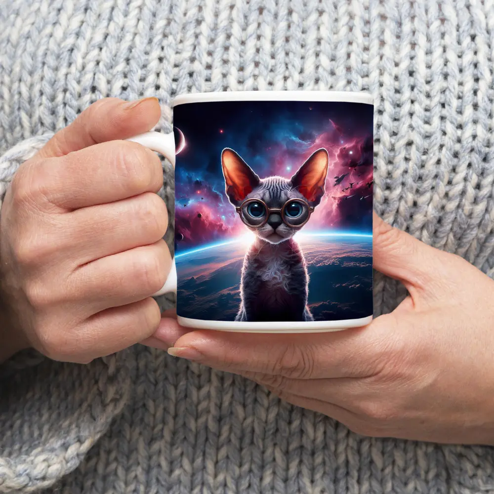 Sphynx Cat Wearing Goggles In Space – Mugs