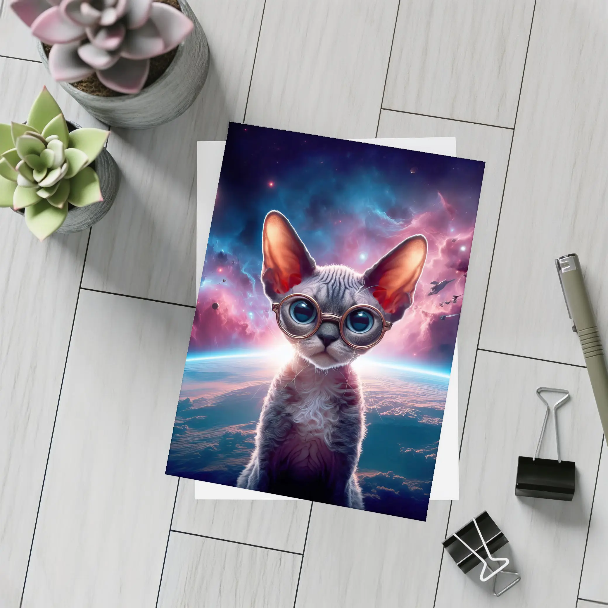Sphynx Cat Wearing Goggles In Space – Postcards