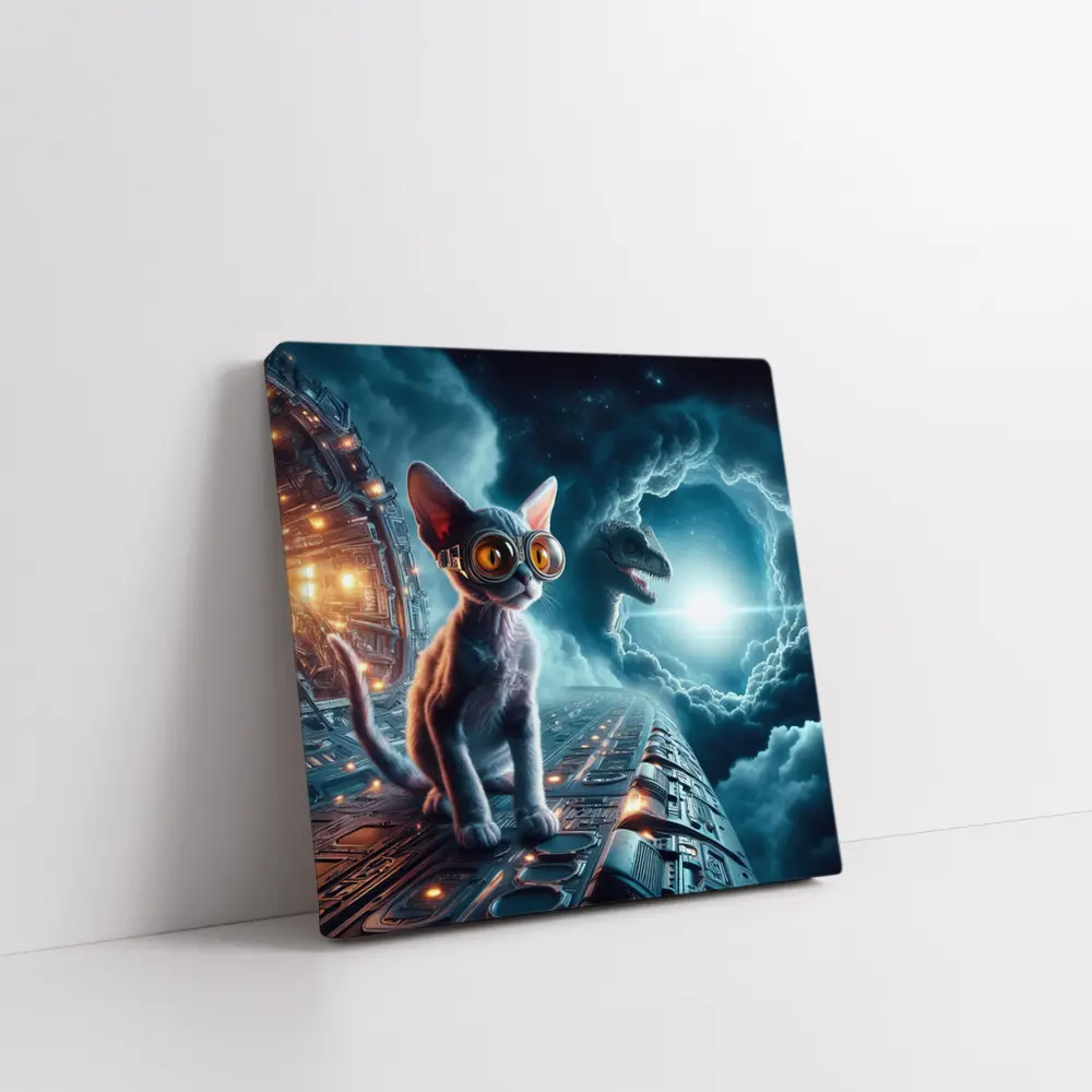 Devon Rex Cat Sci-Fi Space Portal Scene – Wall Art