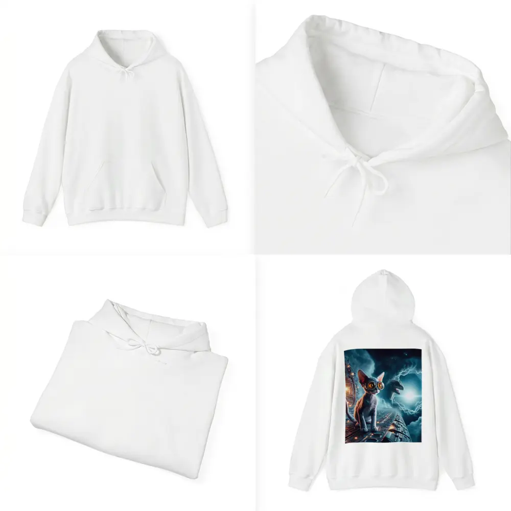 Devon Rex Cat Sci-Fi Space Portal Scene – Hoodies