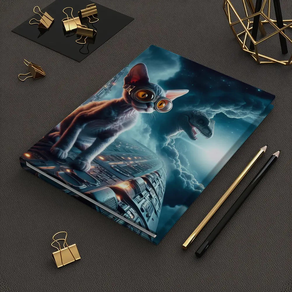 Devon Rex Cat Sci-Fi Space Portal Scene – Notebooks