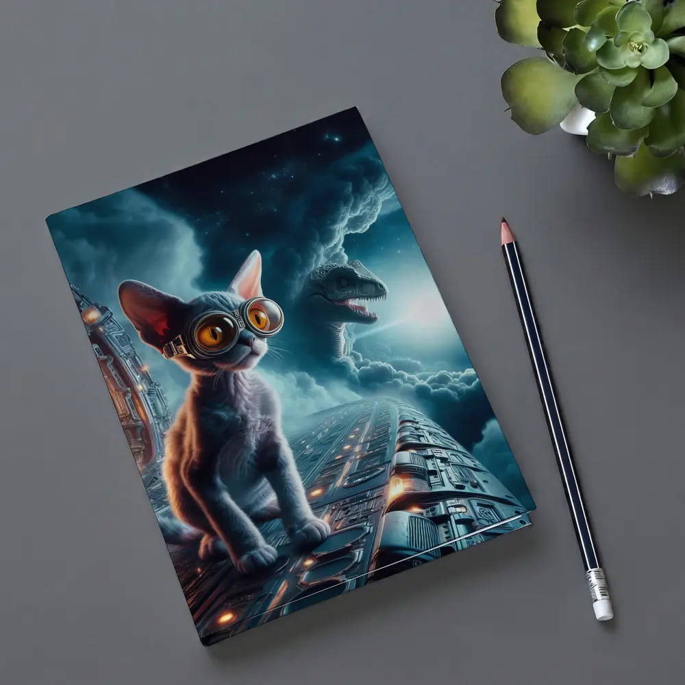 Devon Rex Cat Sci-Fi Space Portal Scene – Notebooks