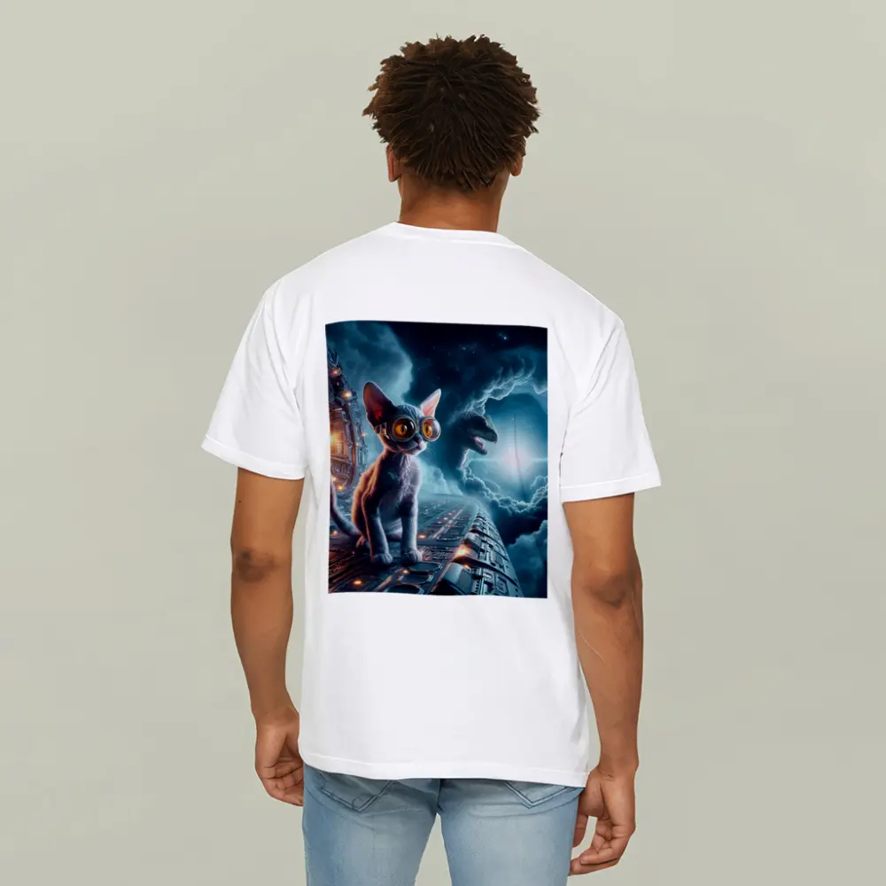 Devon Rex Cat Sci-Fi Space Portal Scene – T-Shirts