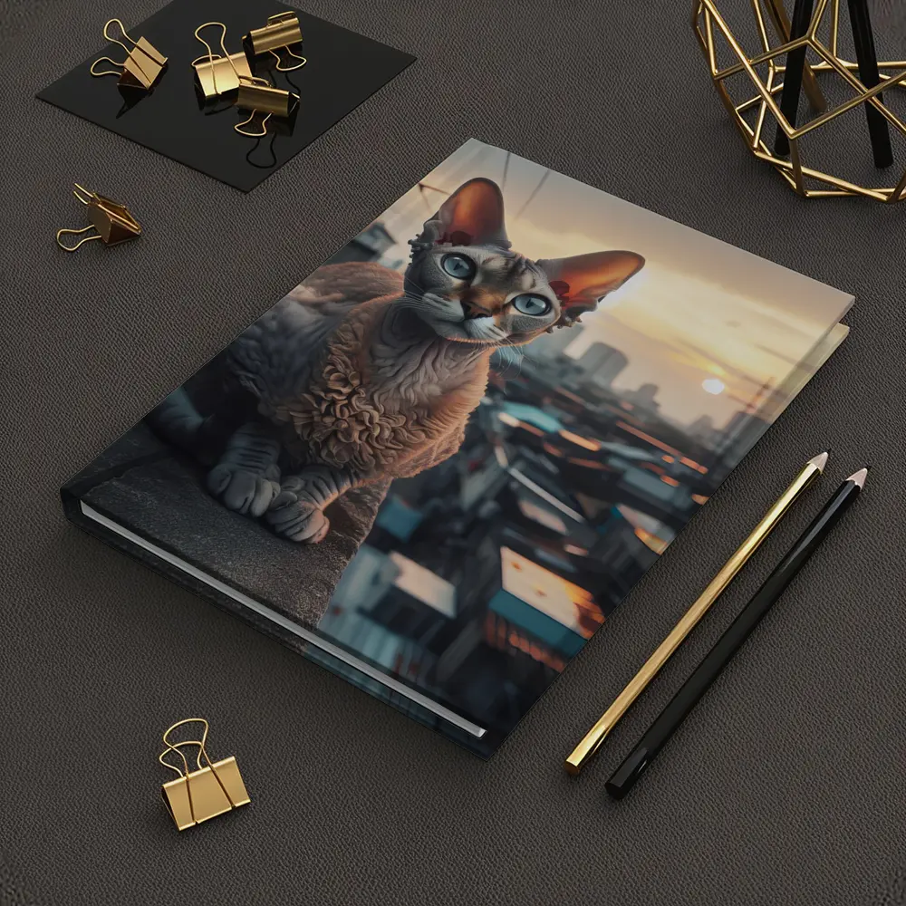 Devon Rex Cat Sitting On City Rooftop – Notebooks