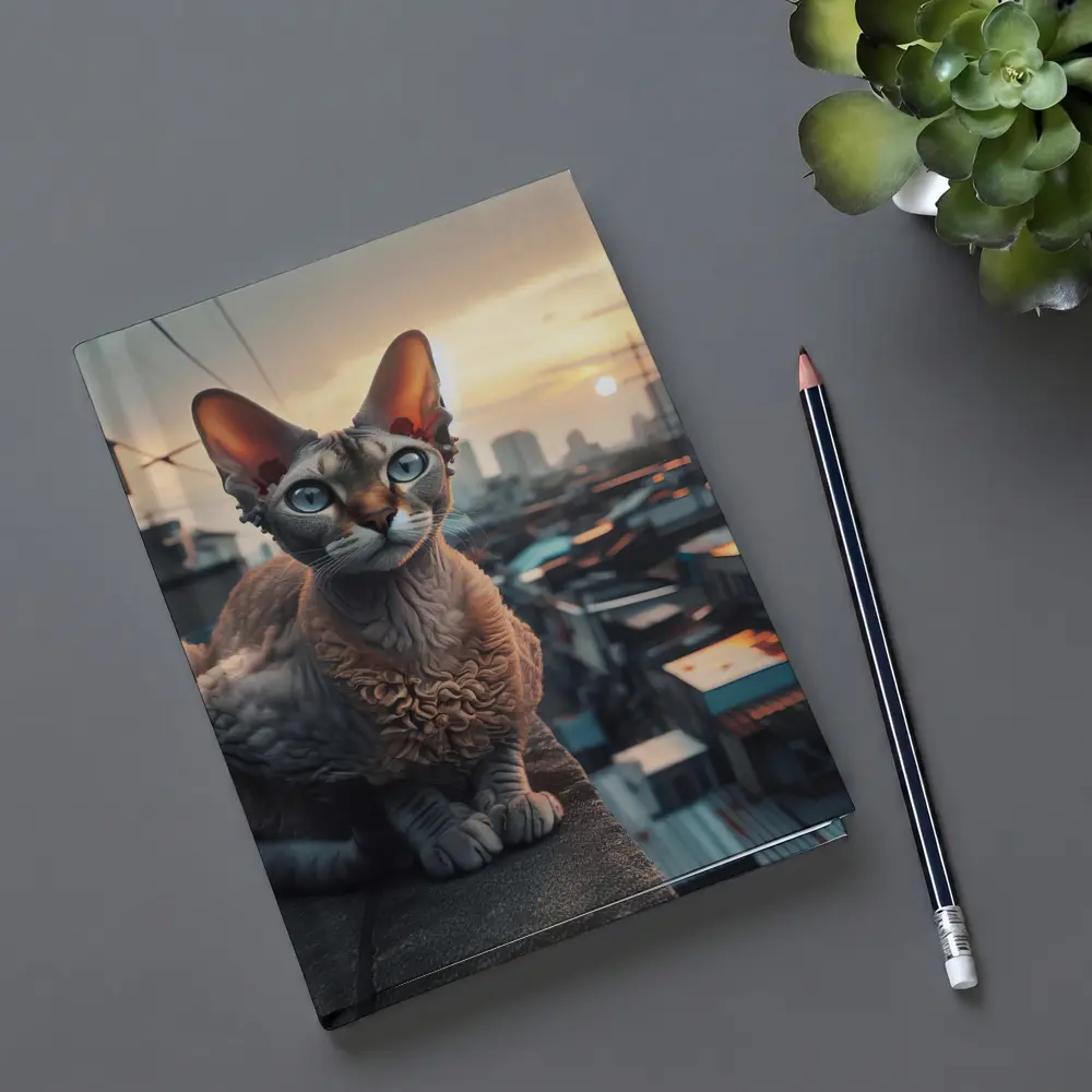 Devon Rex Cat Sitting On City Rooftop – Notebooks