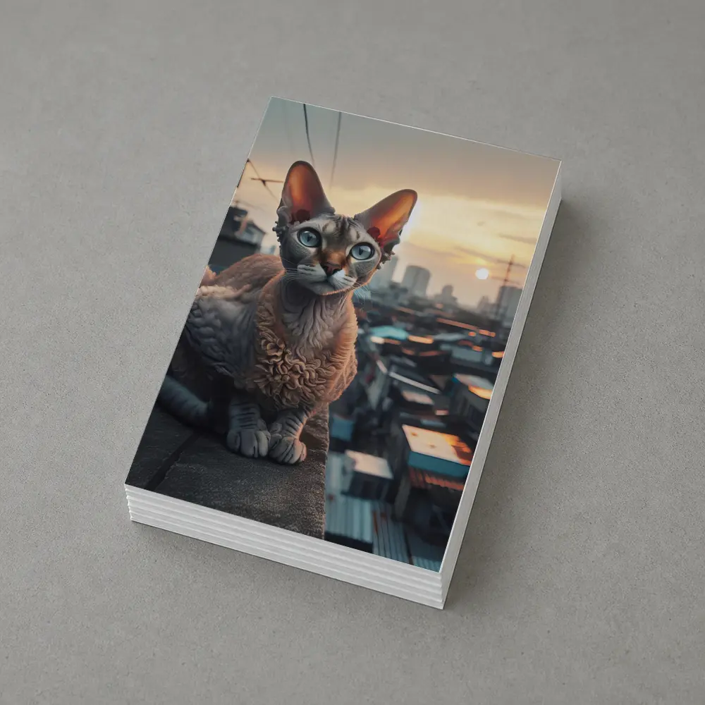 Devon Rex Cat Sitting On City Rooftop – Postcards