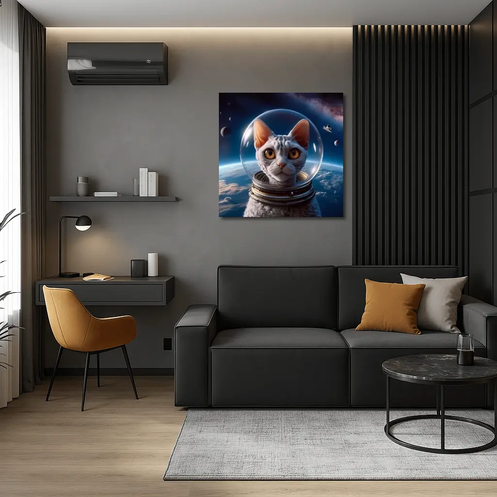 White Cat Astronaut Helmet Deep Space – Wall Art
