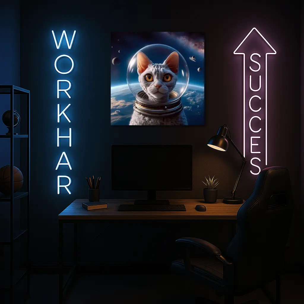 White Cat Astronaut Helmet Deep Space – Wall Art