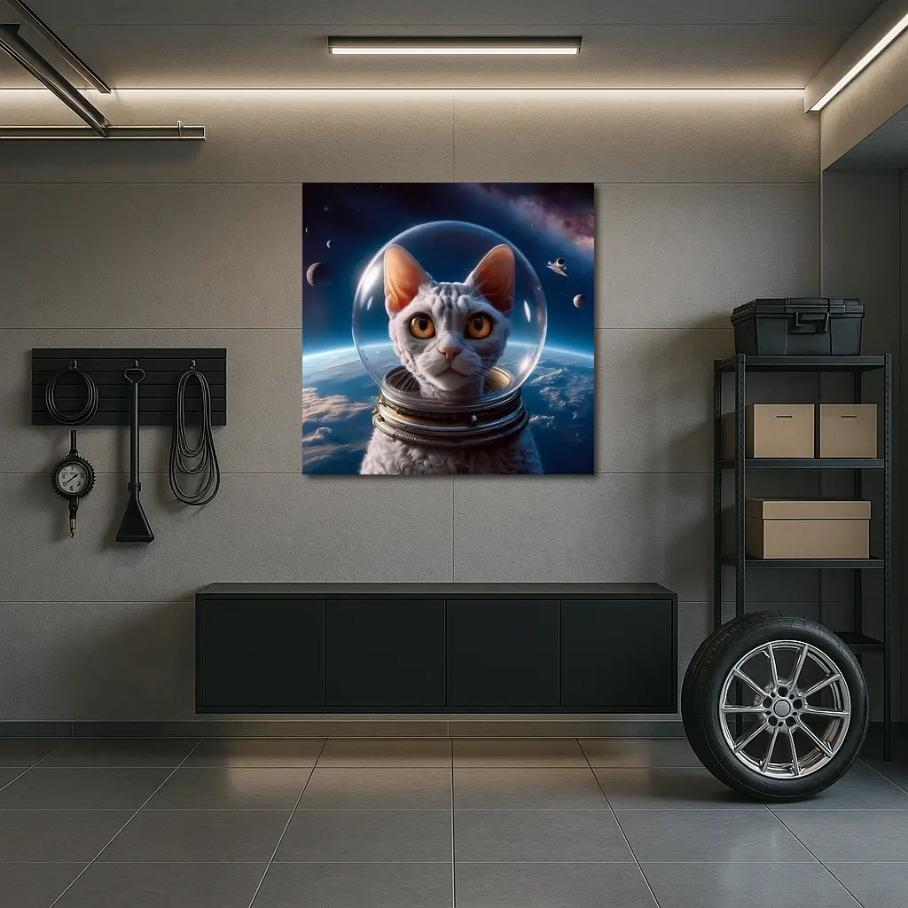 White Cat Astronaut Helmet Deep Space – Wall Art
