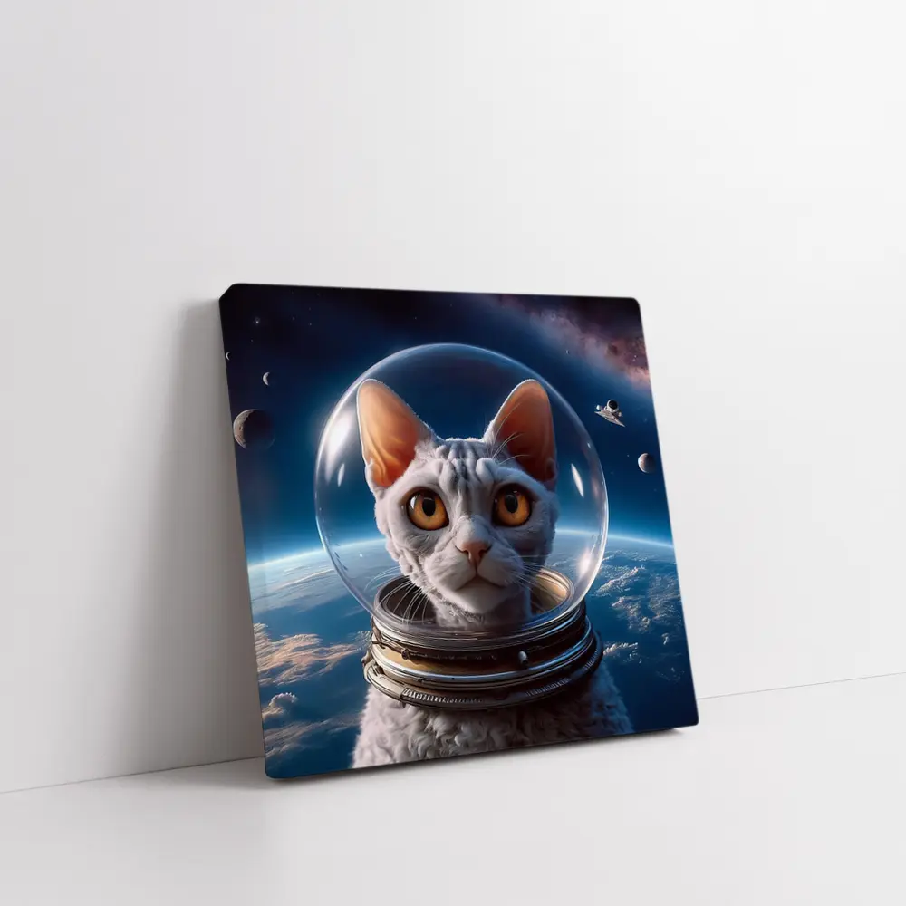 White Cat Astronaut Helmet Deep Space – Wall Art