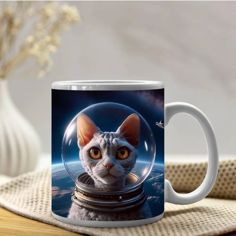 White Cat Astronaut Helmet Deep Space – Mugs