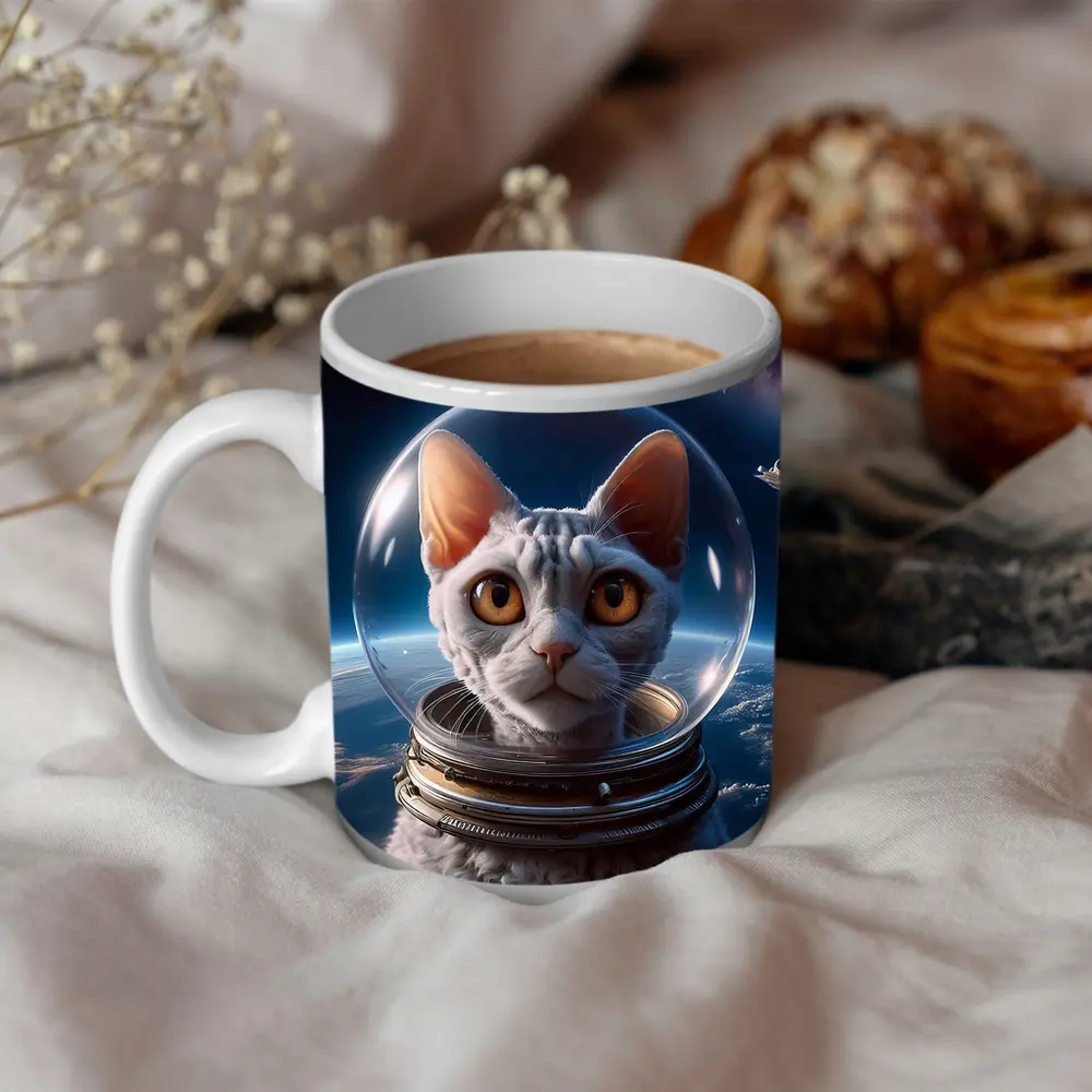 White Cat Astronaut Helmet Deep Space – Mugs