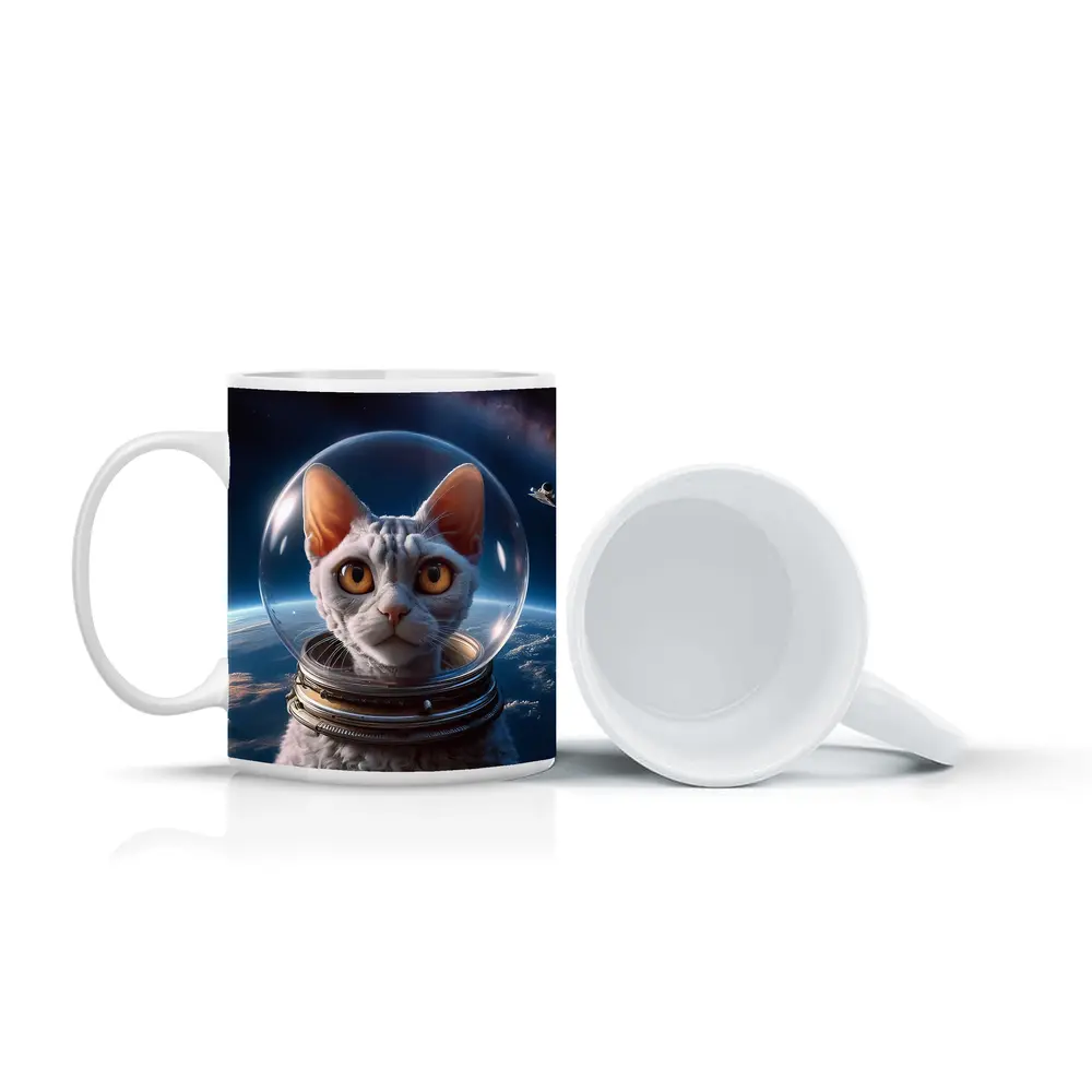 White Cat Astronaut Helmet Deep Space – Mugs
