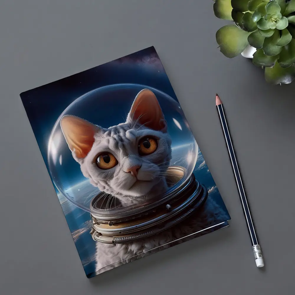 White Cat Astronaut Helmet Deep Space – Notebooks
