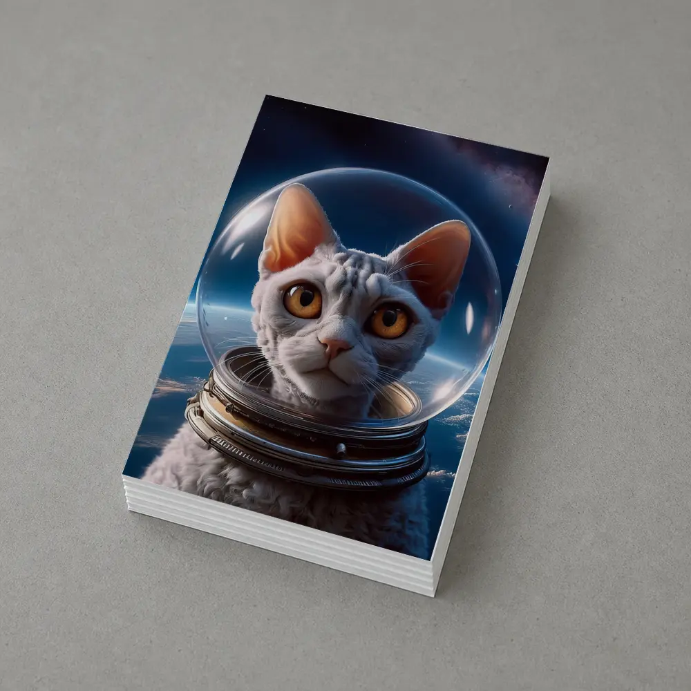 White Cat Astronaut Helmet Deep Space – Postcards