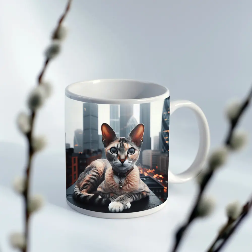 Devon Rex Cat London City Skyline – Mugs