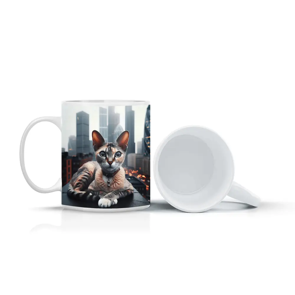 Devon Rex Cat London City Skyline – Mugs