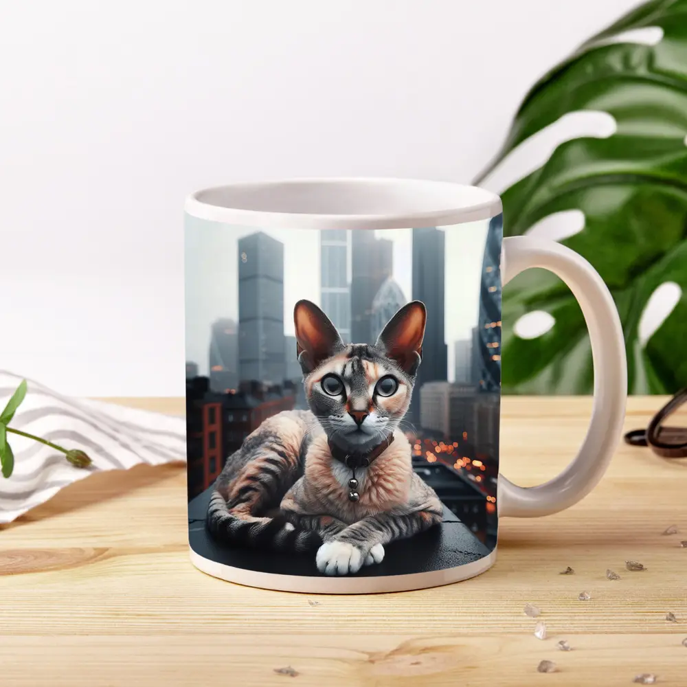 Devon Rex Cat London City Skyline – Mugs