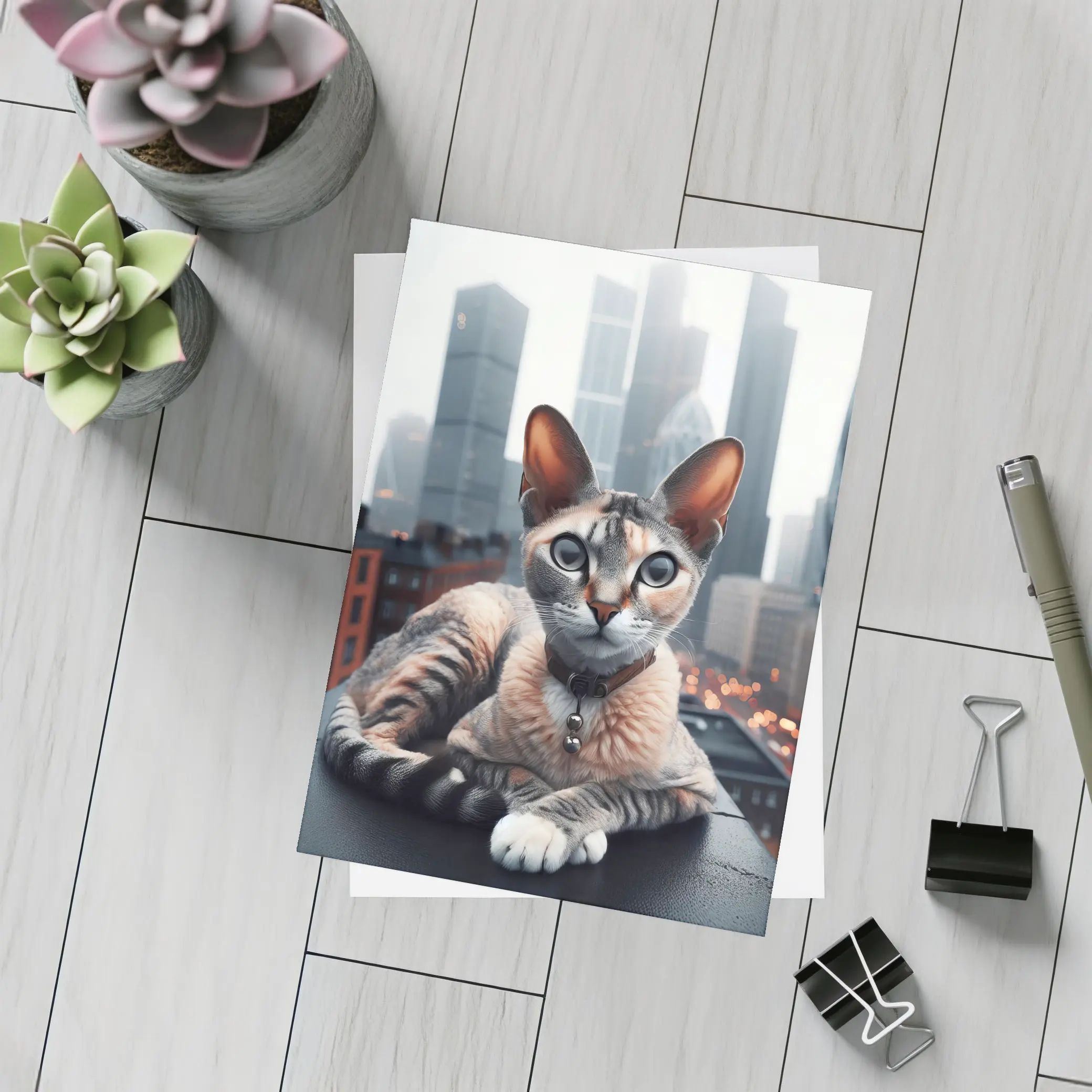 Devon Rex Cat London City Skyline – Postcards
