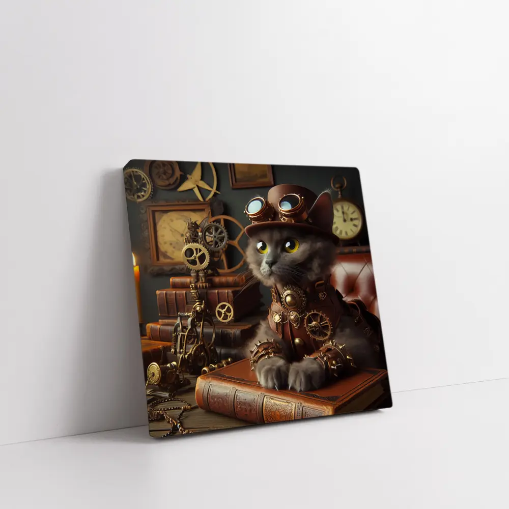 Gray Cat Steampunk Gears Vintage Study – Wall Art
