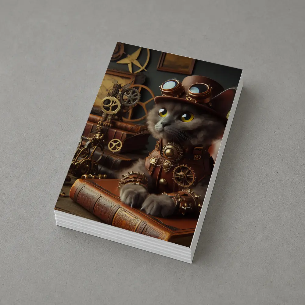Gray Cat Steampunk Gears Vintage Study – Postcards