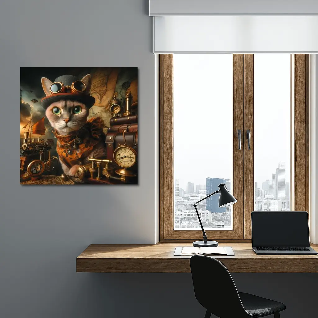 Steampunk Cat With Goggles And Clocks – Wall Art