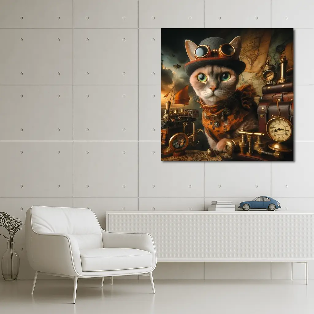 Steampunk Cat With Goggles And Clocks – Wall Art