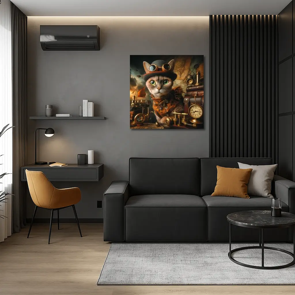 Steampunk Cat With Goggles And Clocks – Wall Art
