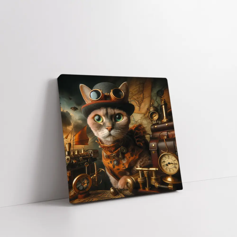 Steampunk Cat With Goggles And Clocks – Wall Art