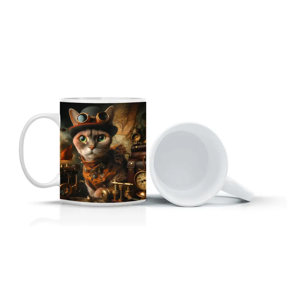 Steampunk Cat With Goggles And Clocks – Mugs