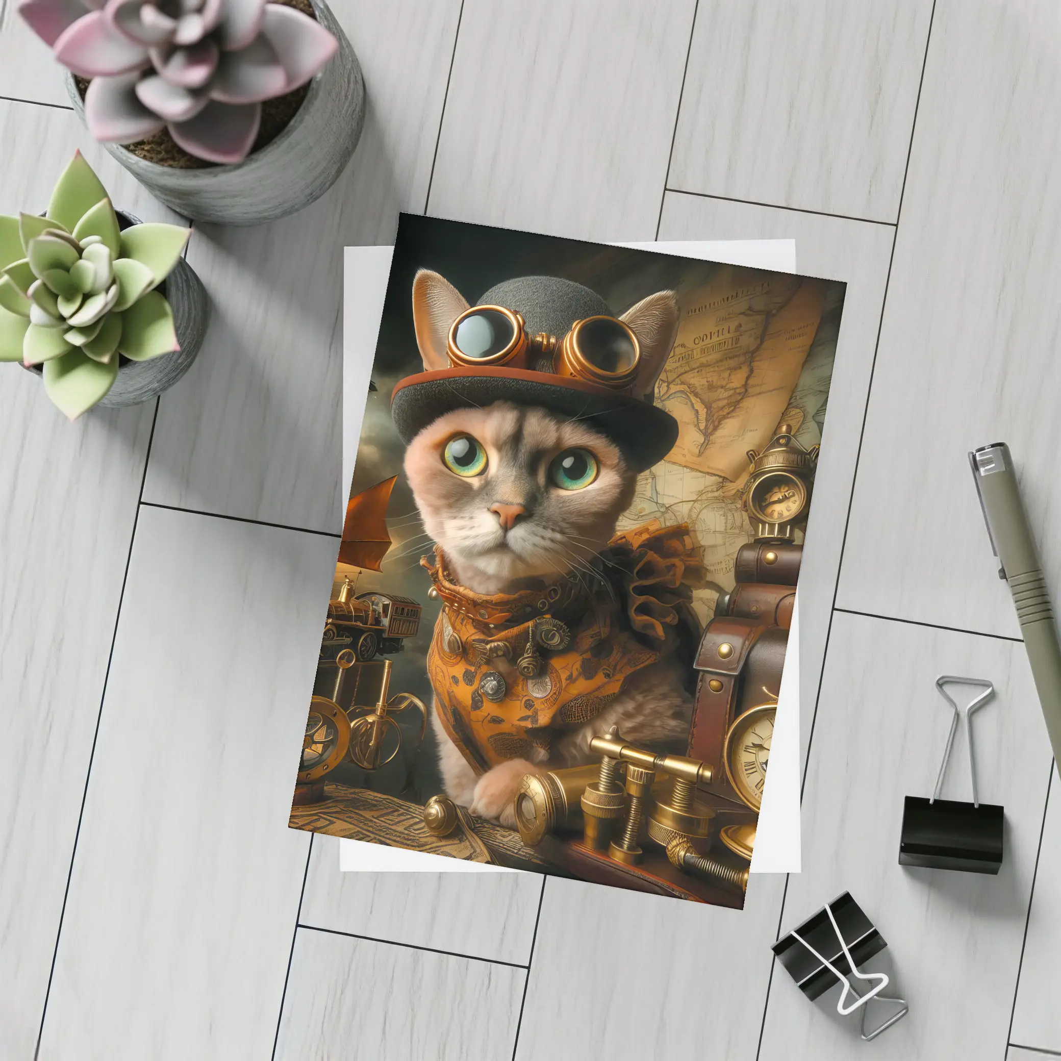 Steampunk Cat With Goggles And Clocks – Postcards