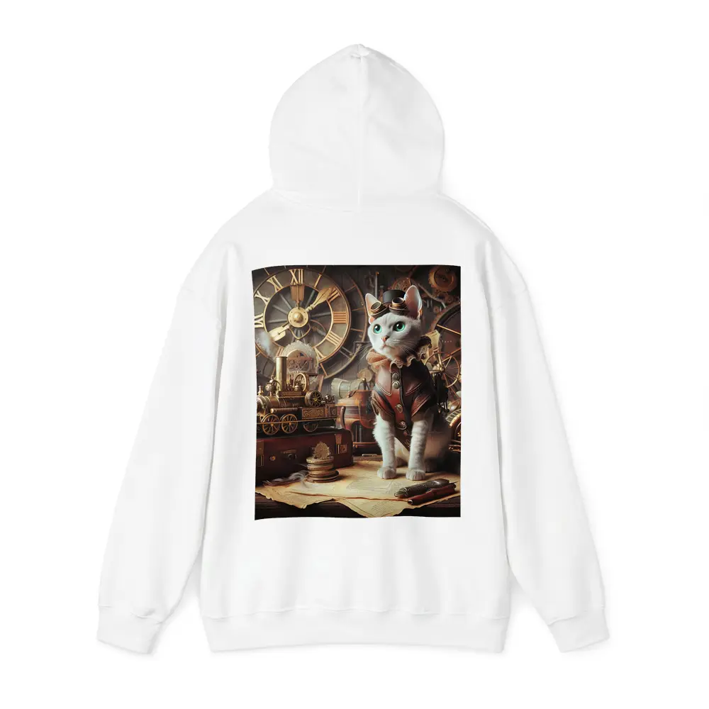White Cat Steampunk Explorer Gears Clock – Hoodies