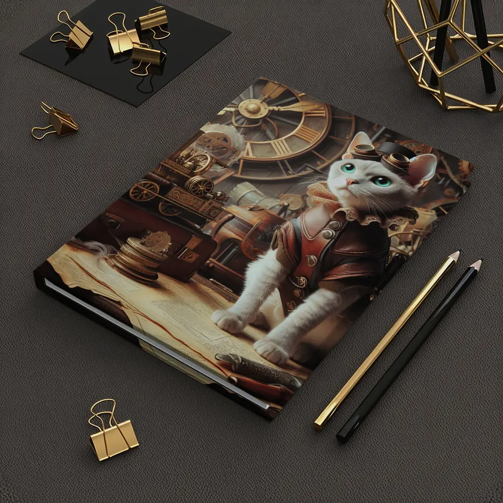 White Cat Steampunk Explorer Gears Clock – Notebooks