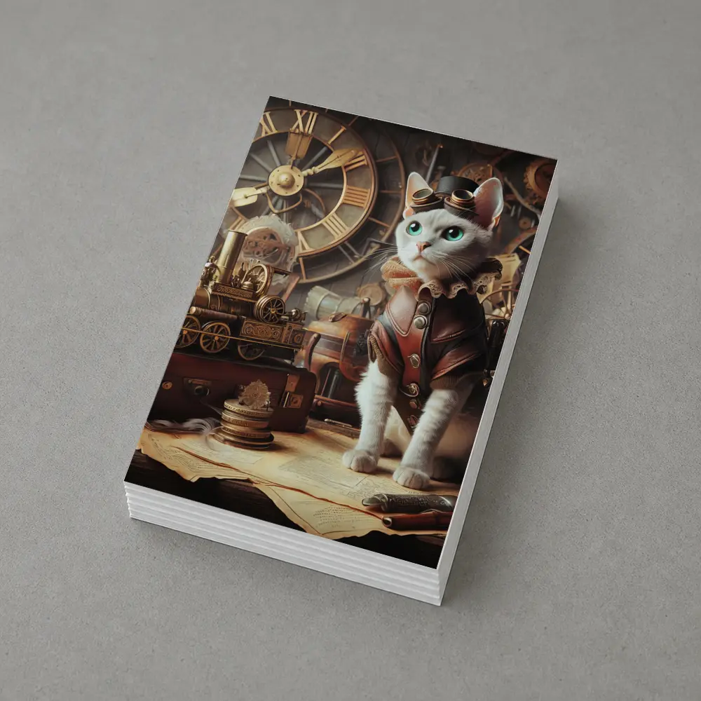White Cat Steampunk Explorer Gears Clock – Postcards
