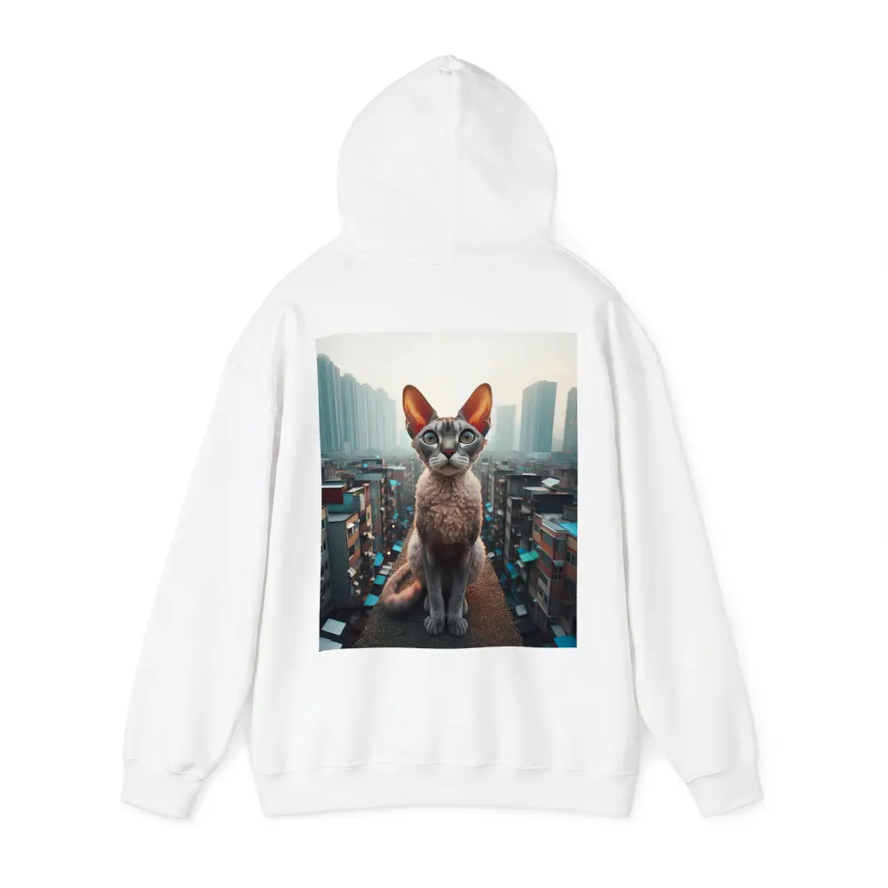 Devon Rex Cat Sitting Over City Skyline – Hoodies