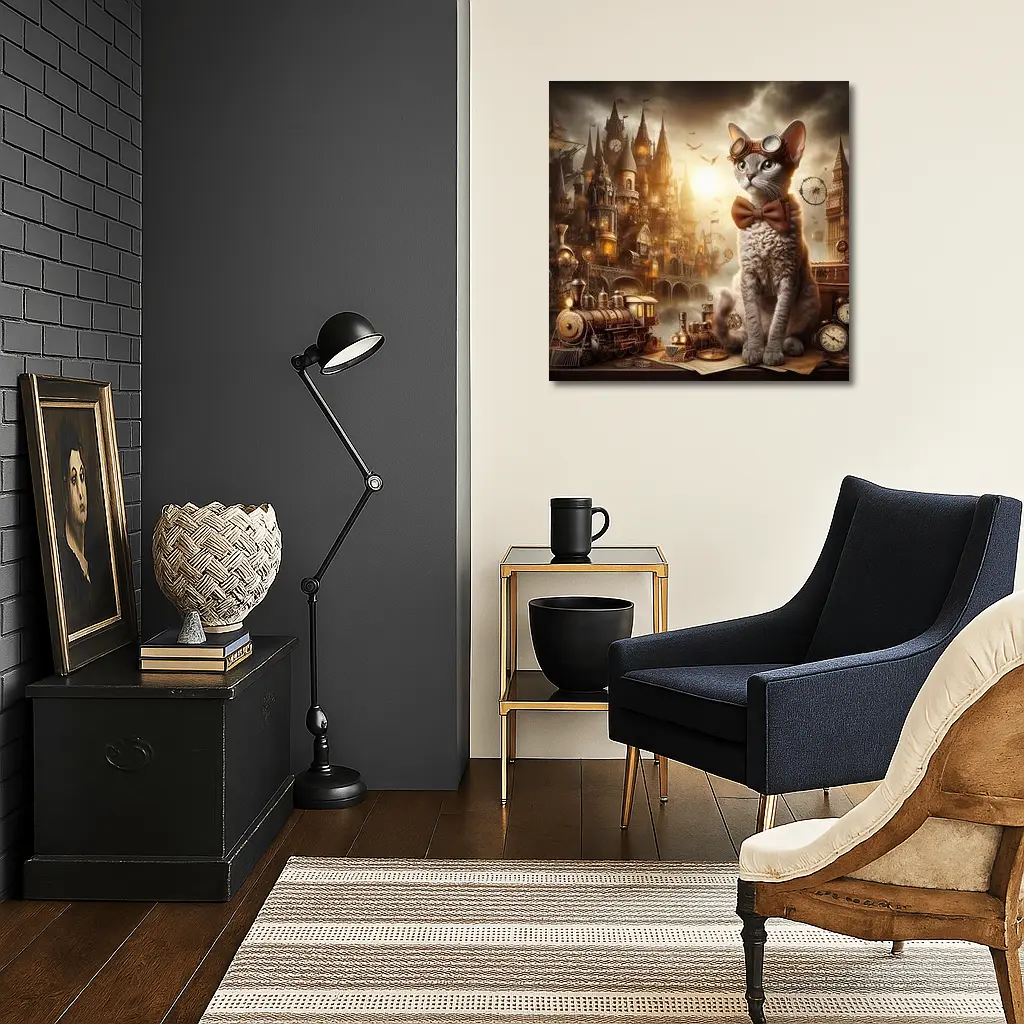 Steampunk Cat Devon Rex Victorian City – Wall Art