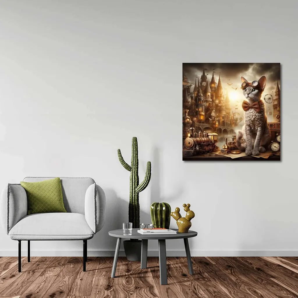 Steampunk Cat Devon Rex Victorian City – Wall Art