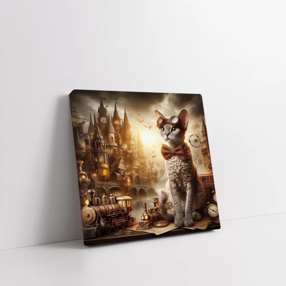 Steampunk Cat Devon Rex Victorian City – Wall Art