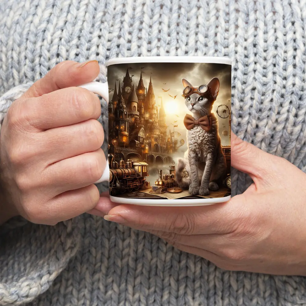 Steampunk Cat Devon Rex Victorian City – Mugs