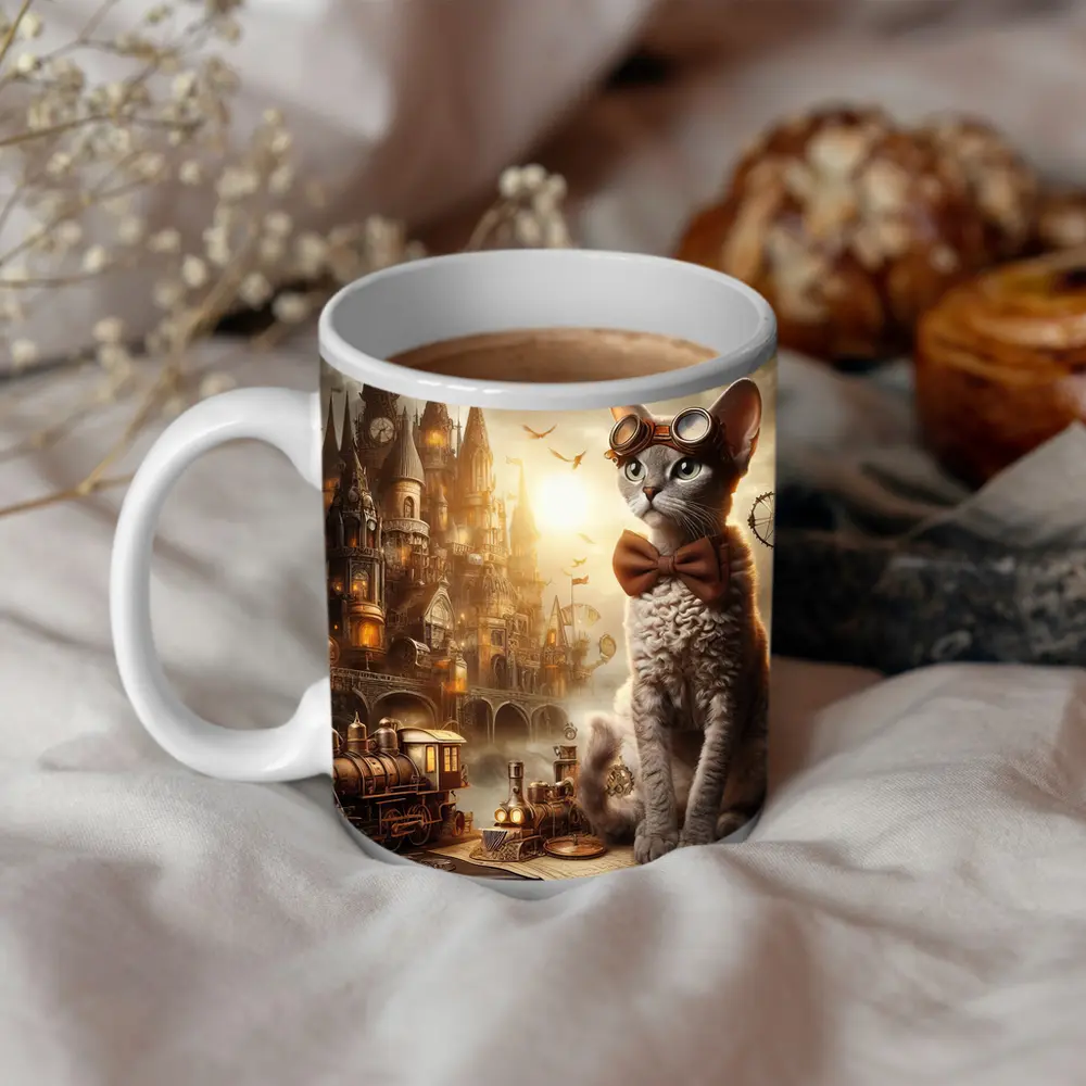 Steampunk Cat Devon Rex Victorian City – Mugs