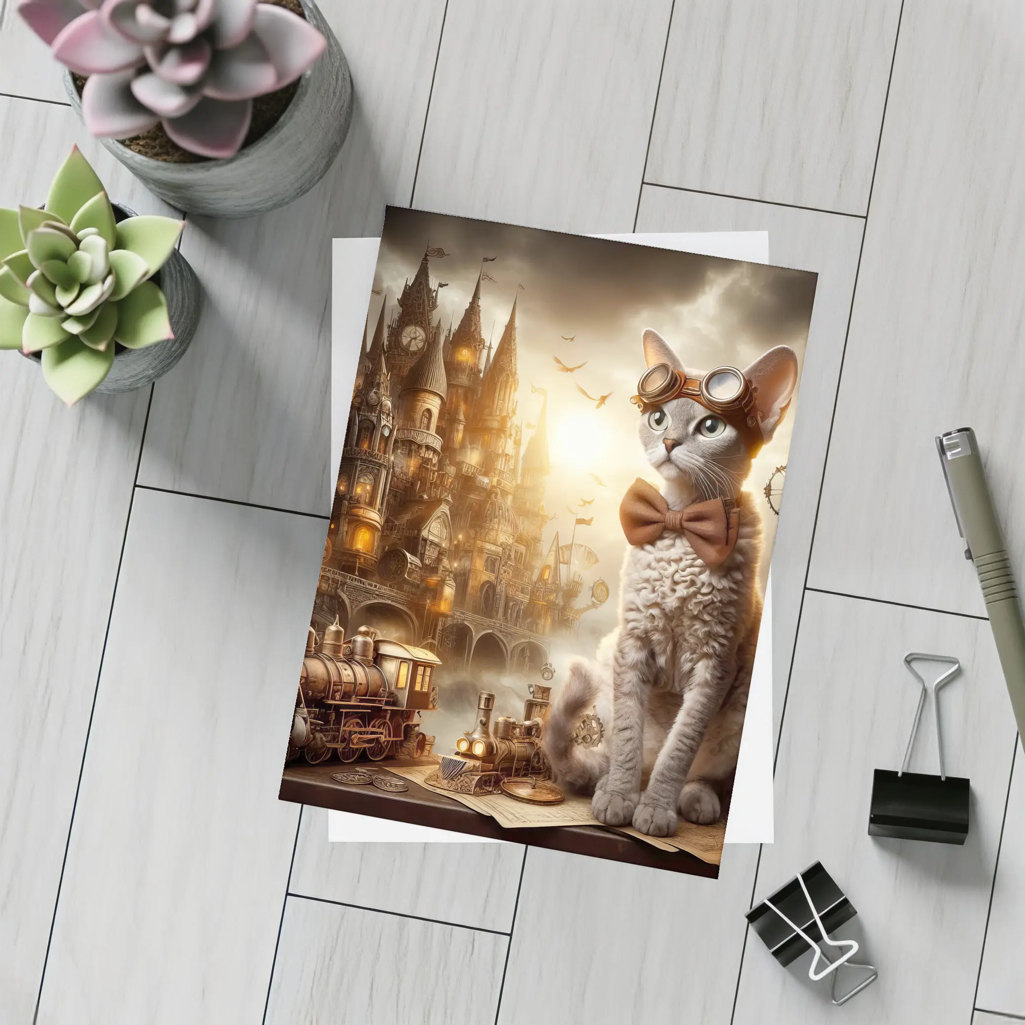 Steampunk Cat Devon Rex Victorian City – Postcards