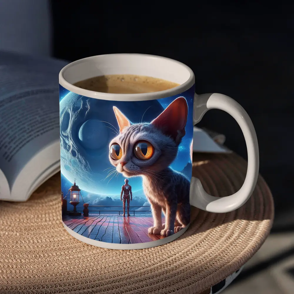 Big Eyed Cat Moonlit Fantasy Space Scene – Mugs