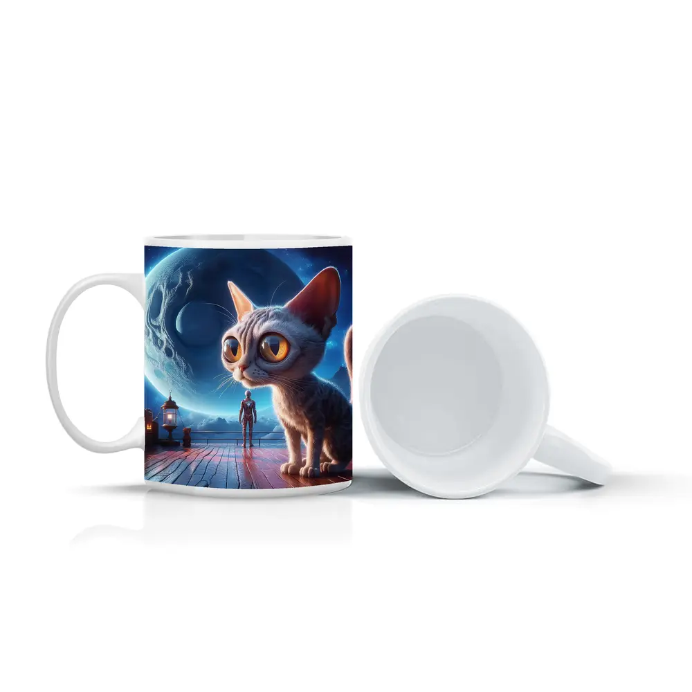 Big Eyed Cat Moonlit Fantasy Space Scene – Mugs