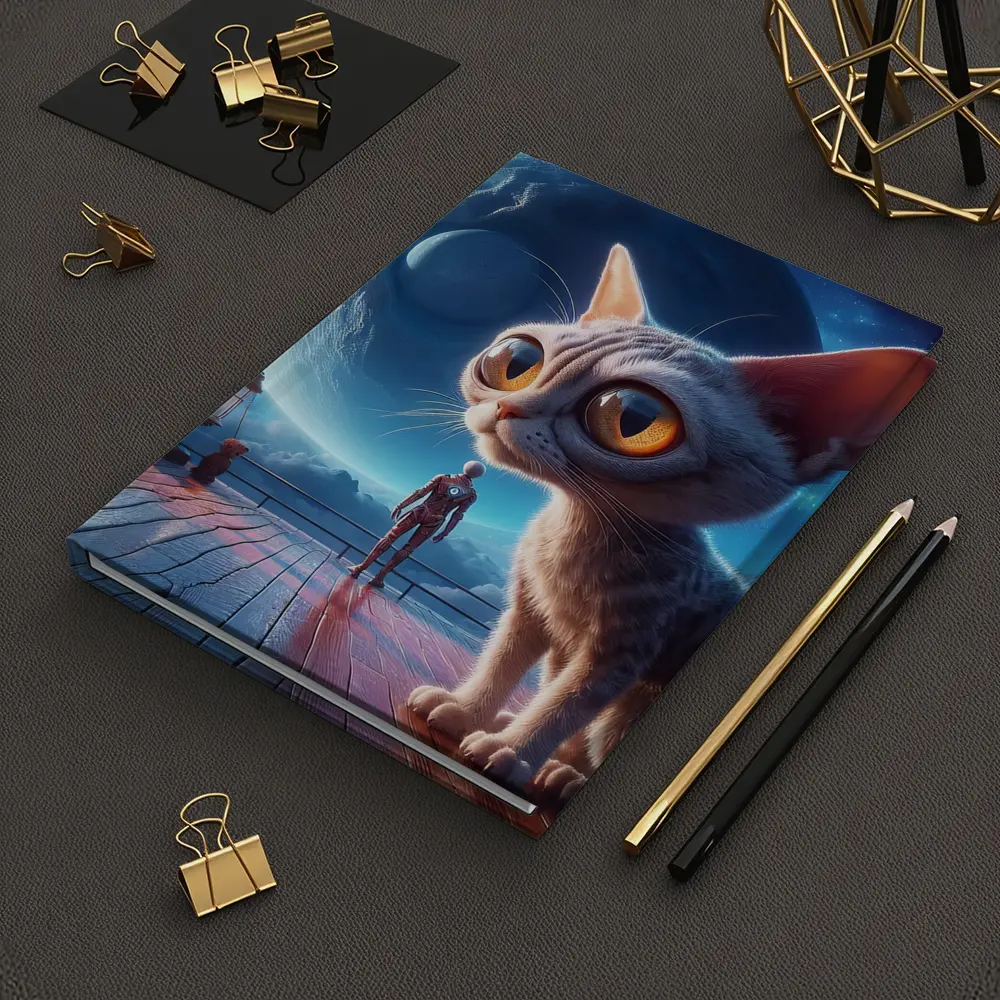 Big Eyed Cat Moonlit Fantasy Space Scene – Notebooks