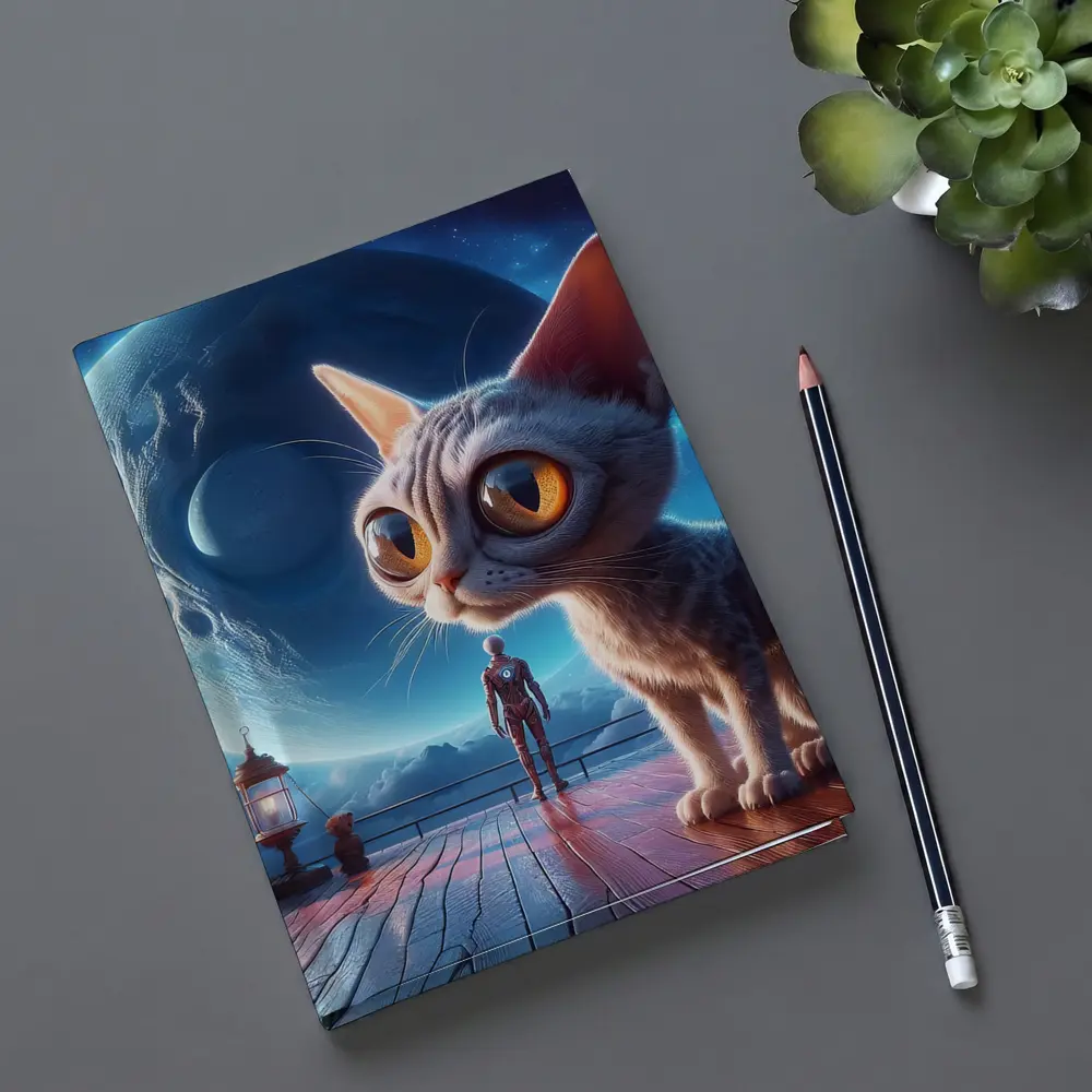Big Eyed Cat Moonlit Fantasy Space Scene – Notebooks