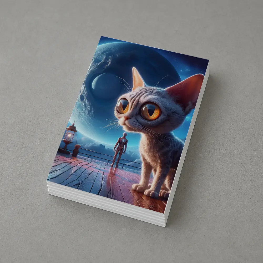 Big Eyed Cat Moonlit Fantasy Space Scene – Postcards